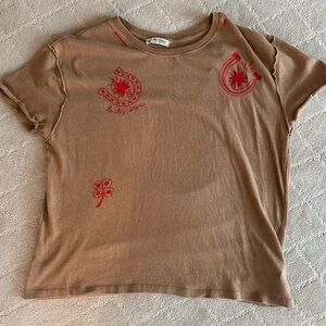We The Free Brown Short Sleeve Tee with Red Accents